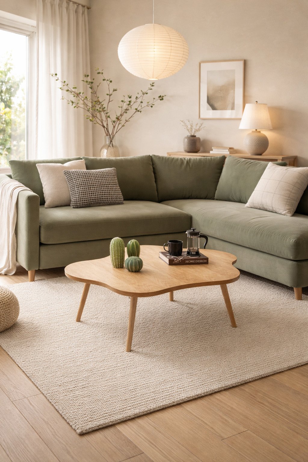 curved oak wood japandi coffee table