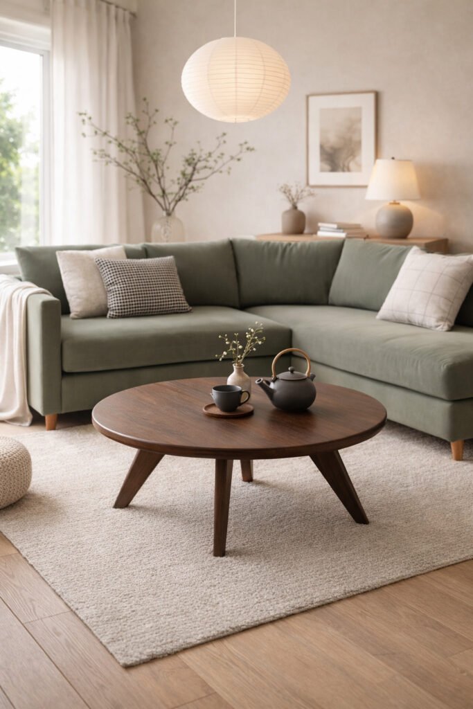 round japandi oak wood coffee table