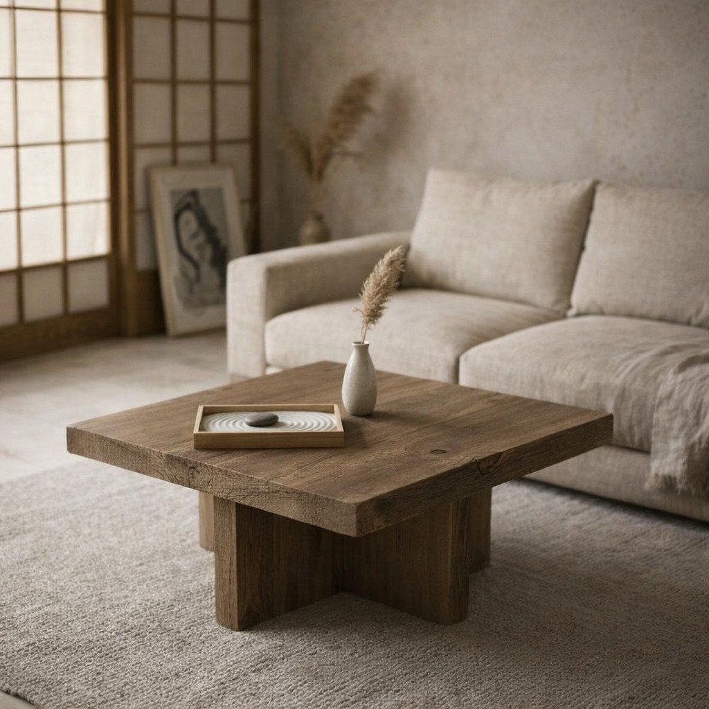 Wabi-Sabi Japandi Oak Coffee Table · Thick Square Low Table