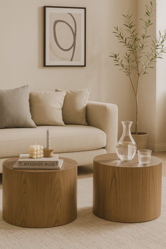nesting japandi coffe tables in muted interior design setting