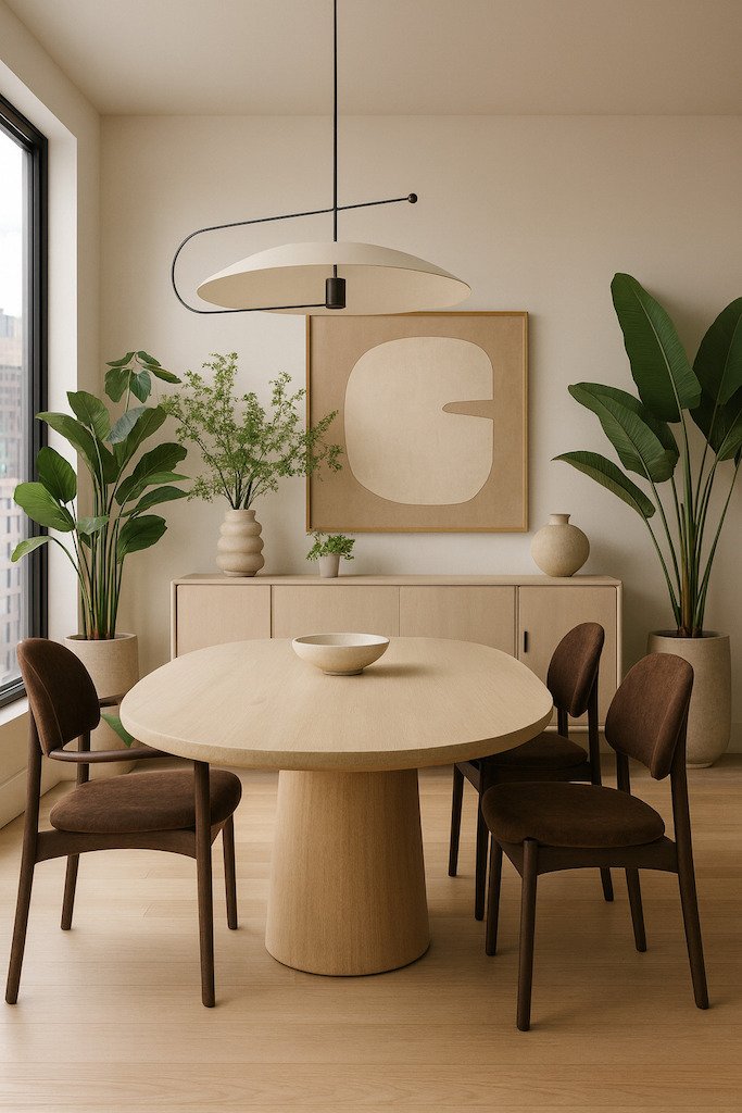 japandi pedestal dining room tablr