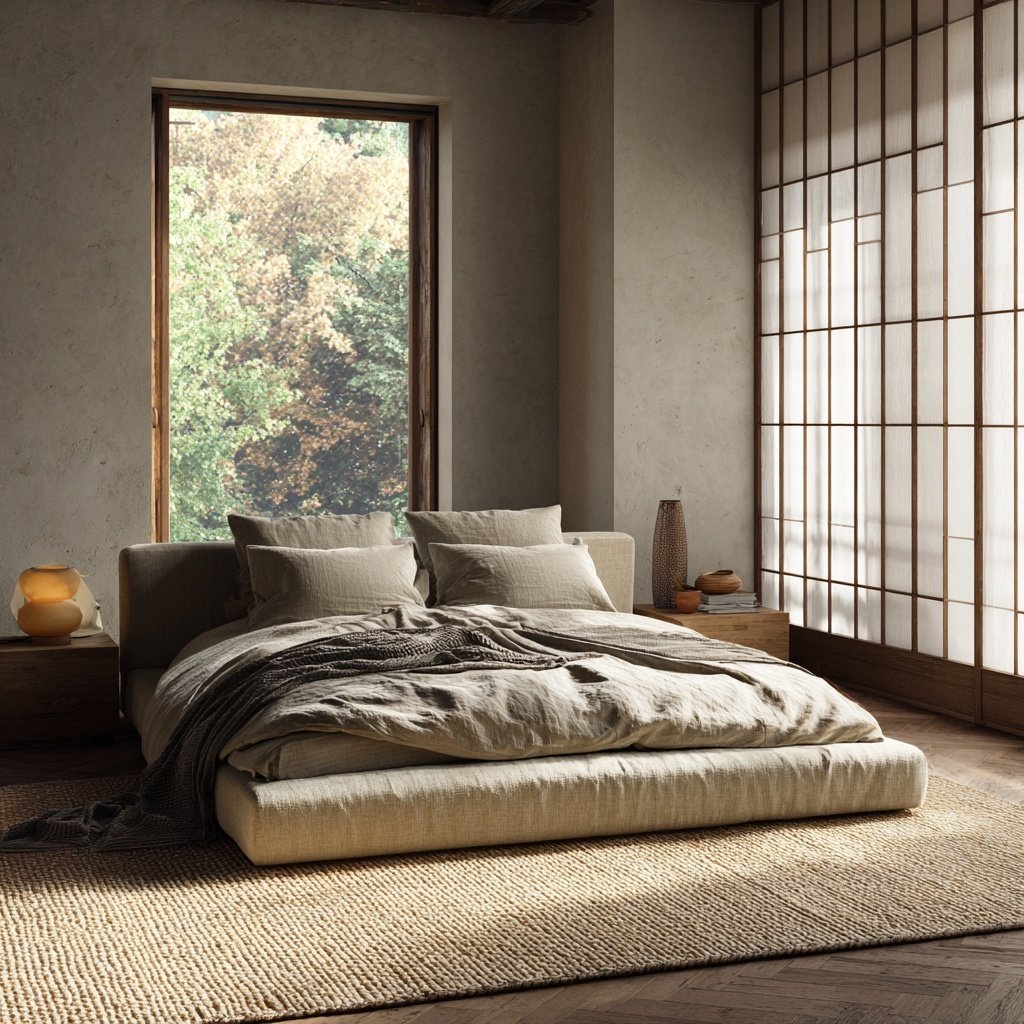 japandi style furniture in bedroom