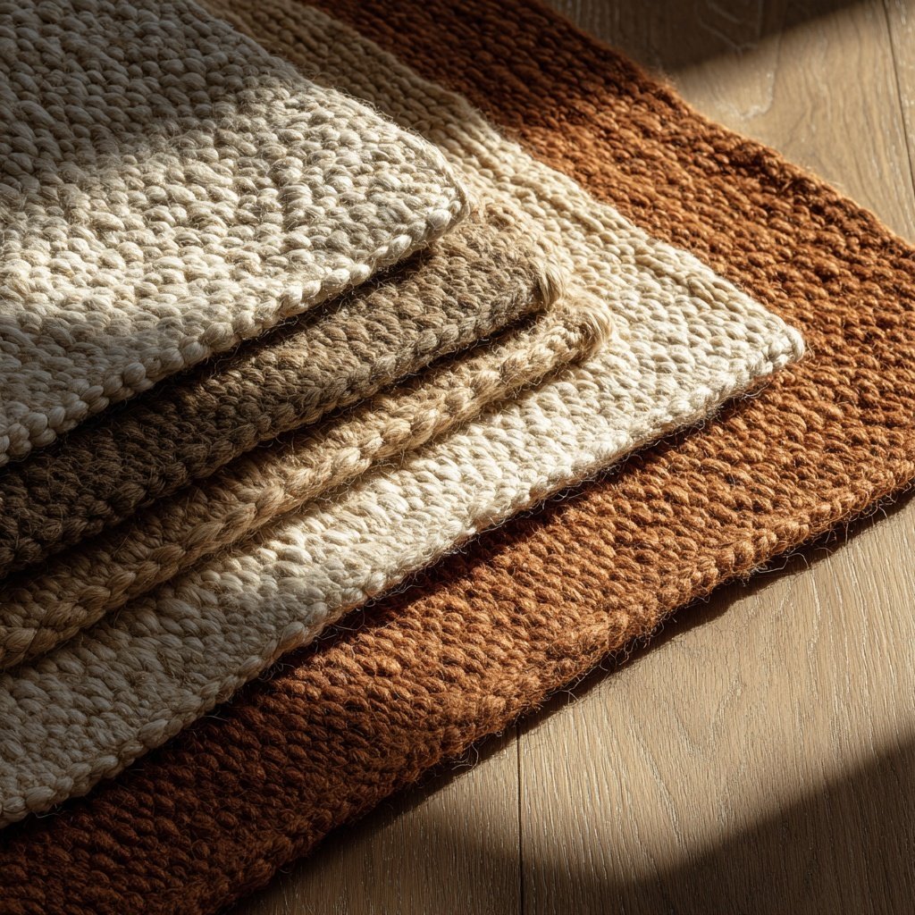 layered japandi rugs in muted colours