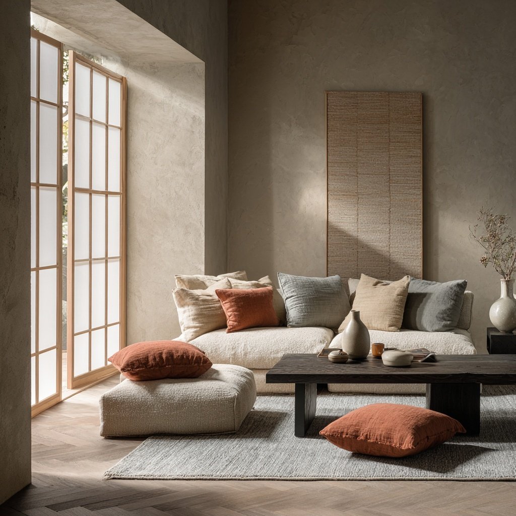 grey japandi rug in lounge room