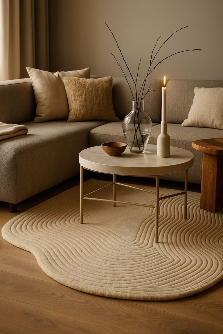 japandi rug in cinematic lounge room