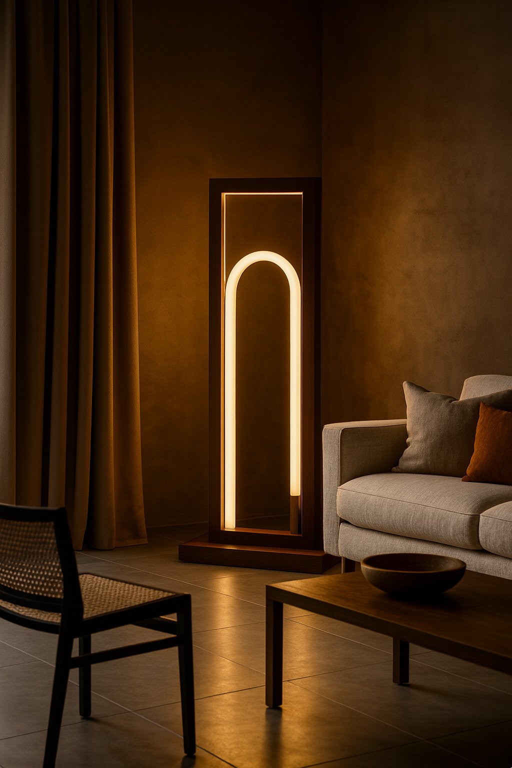 Japandi Teak Wood Arch Floor Lamp