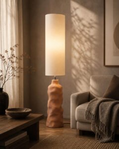 ceramic japandi floor lamp with wabi sabi acccents
