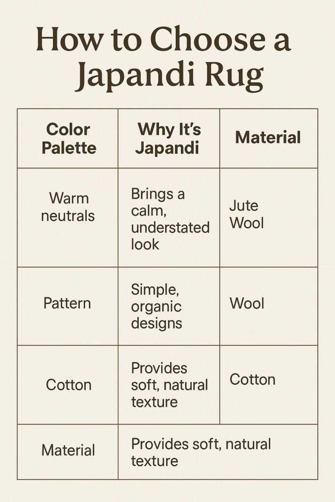 japandi infographi detailing colours and materials