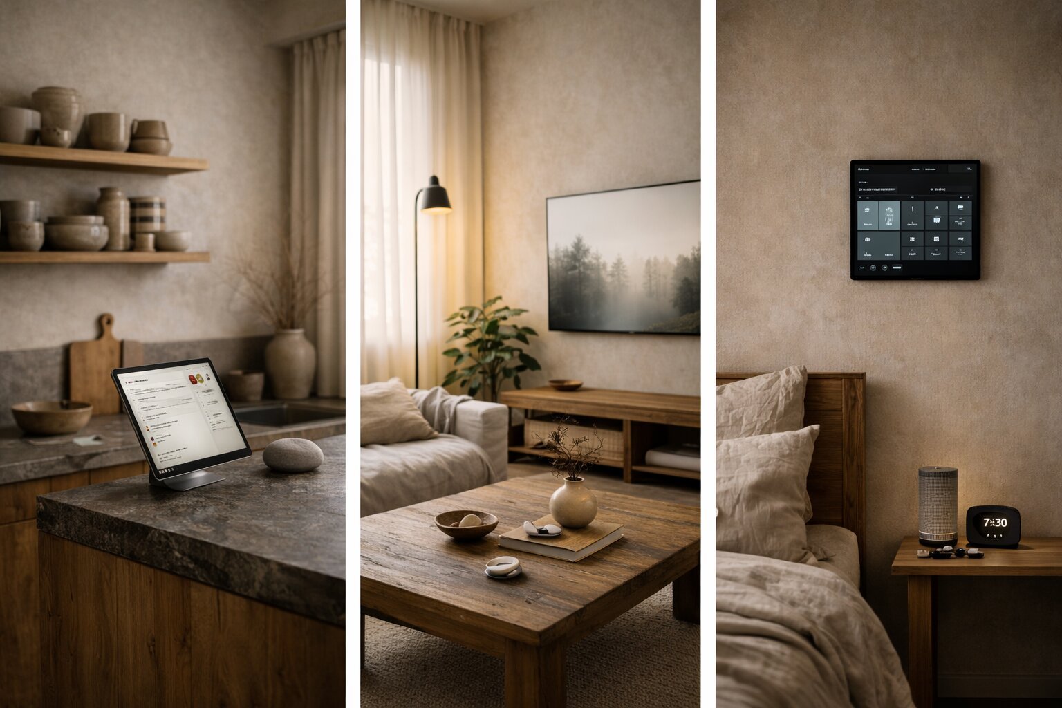 wabi-sabi home with modern tech integration